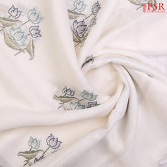 Floral White Pure Linen Embroidery Saree