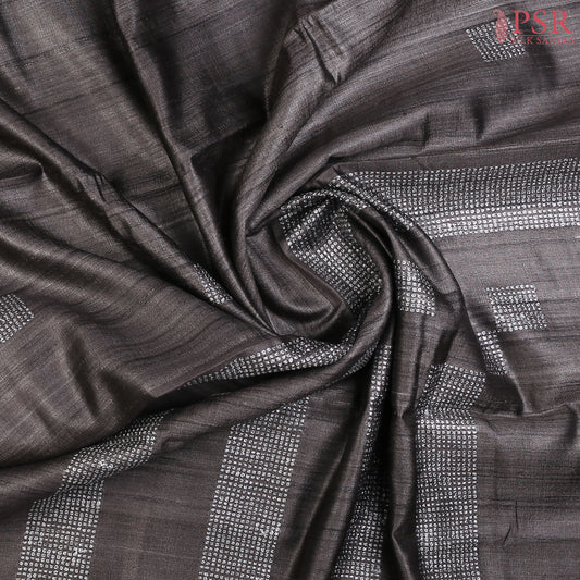 Charcoal Grey Kadhi Tussar Silk Saree