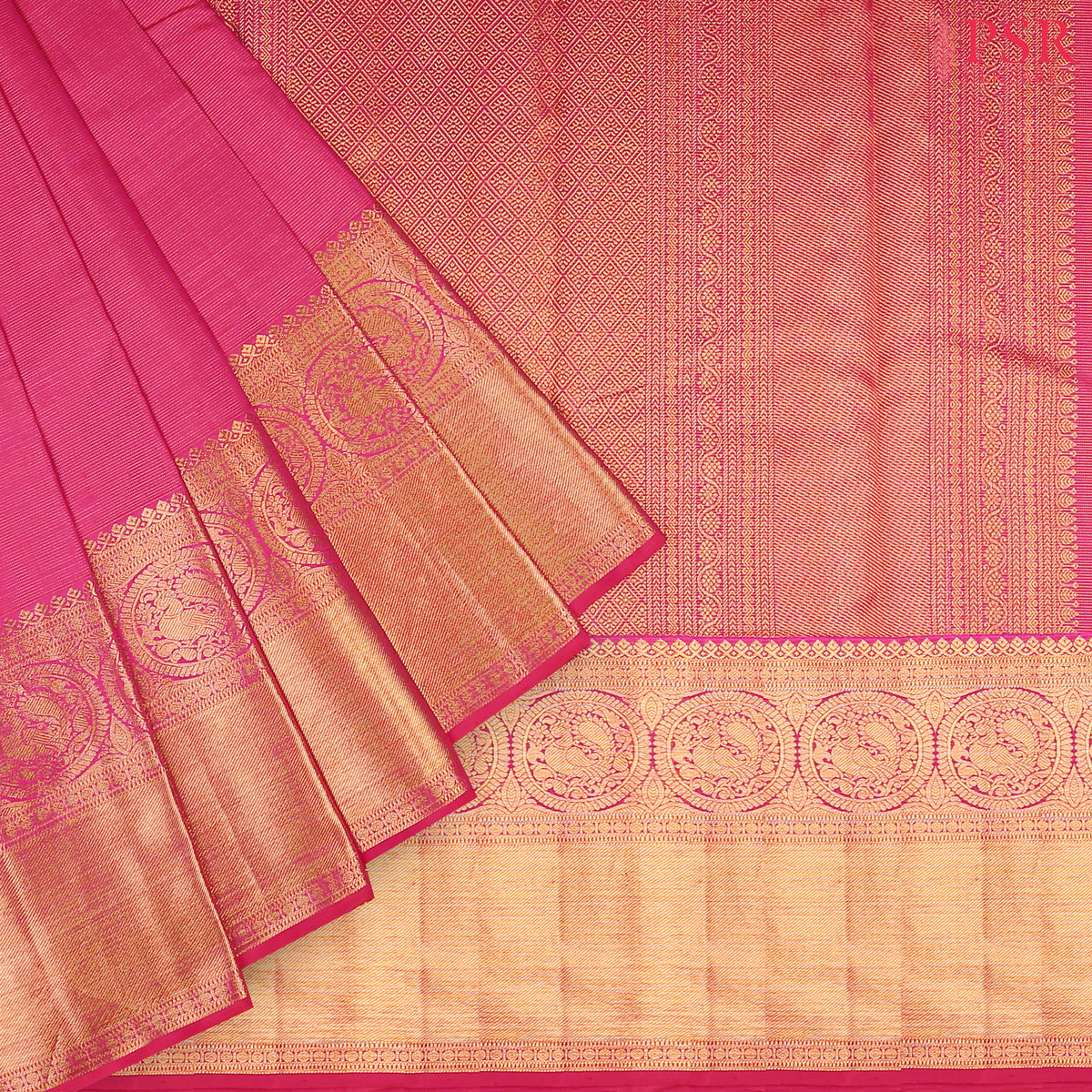 Cerise Pink Kanchipuram Silk Saree