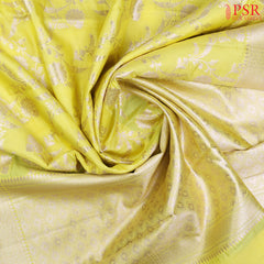 Lemon Yellow Chiniya Silk Saree