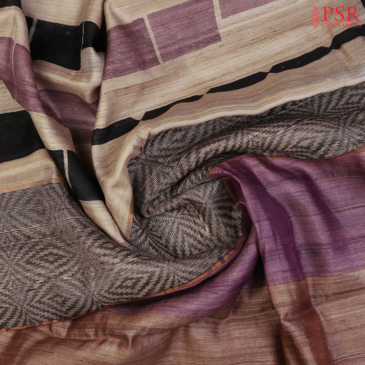 Tussar Beige Kadhi Tussar Silk Saree