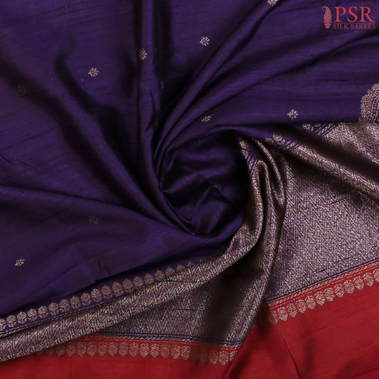 Dark Violet Banaras Jute Silk Saree