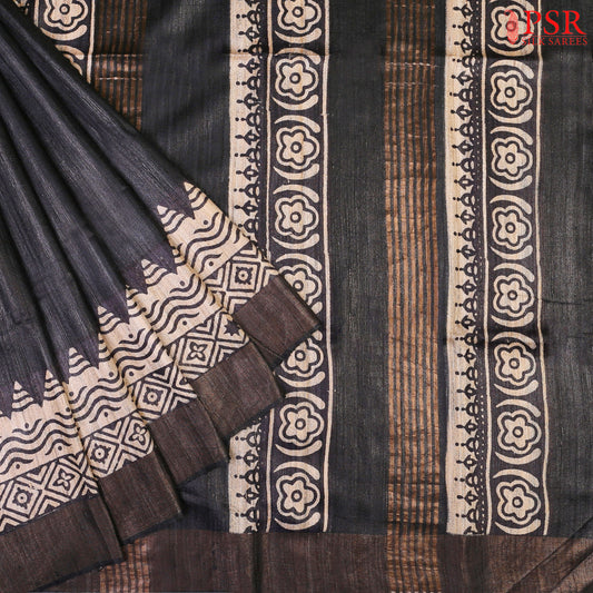 Black Ghicha Kadhi Tussar Silk Saree