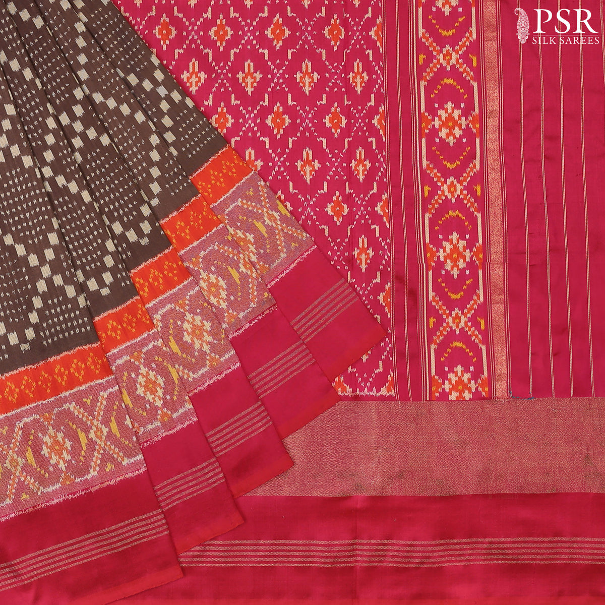 Cedar Brown Pochampally Ikat Silk Saree