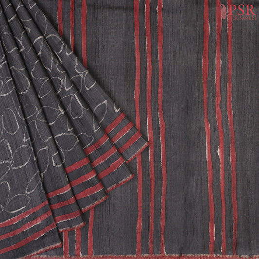 Dark Grey Kadhi Tussar Silk Saree