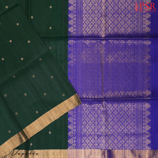 Dark Green Pure Dupion Silk Dress Material