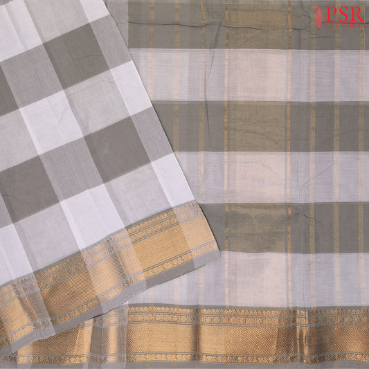 White & Grey Chettinadu Cotton Saree