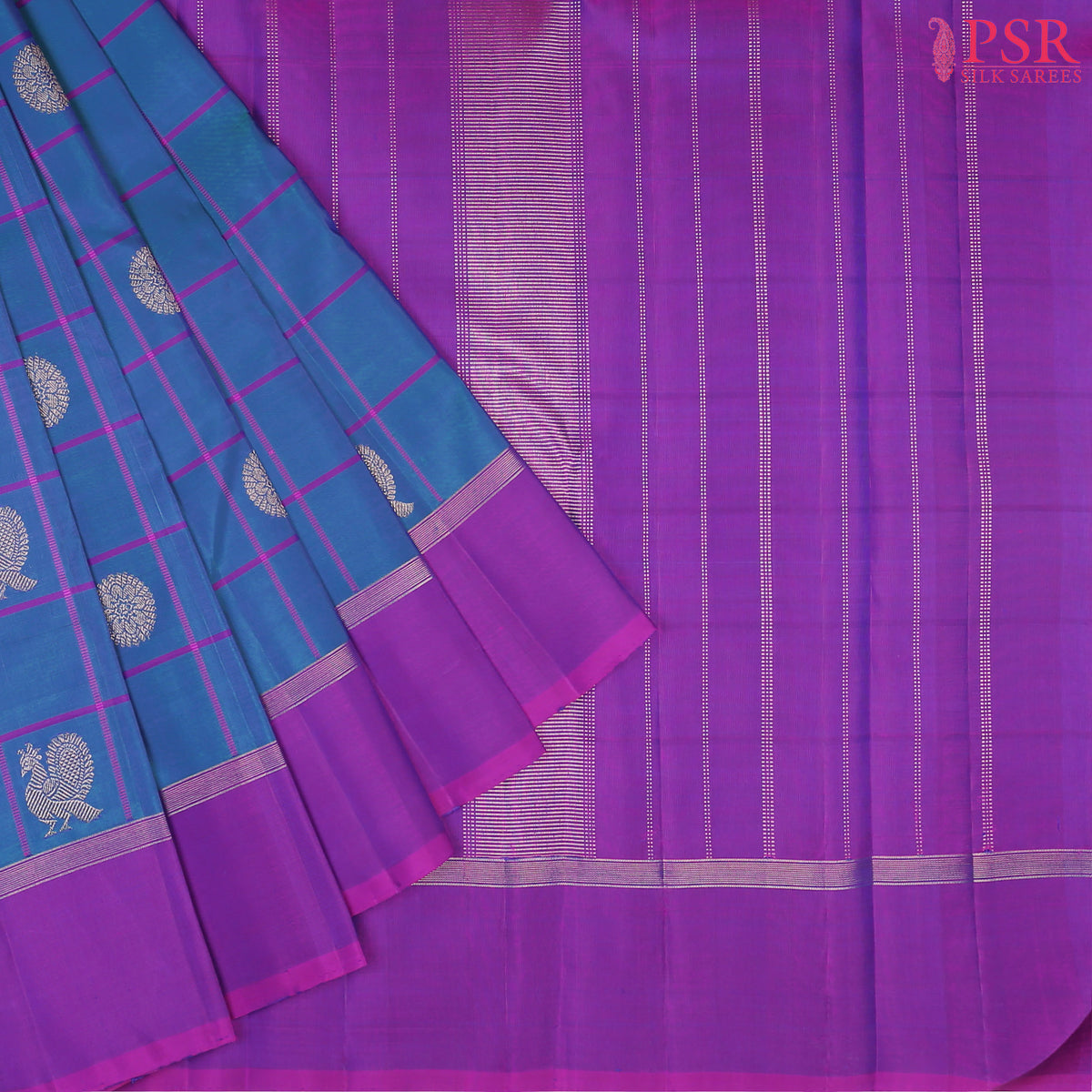 Peacock Blue Kanchipuram Silk Saree