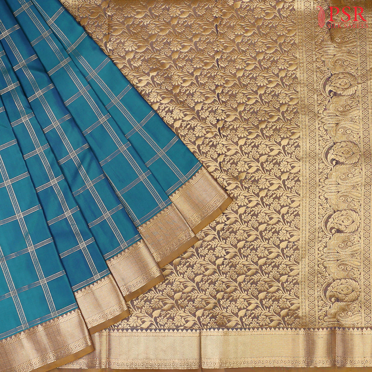 Dark Turquoise Arani Silk Saree