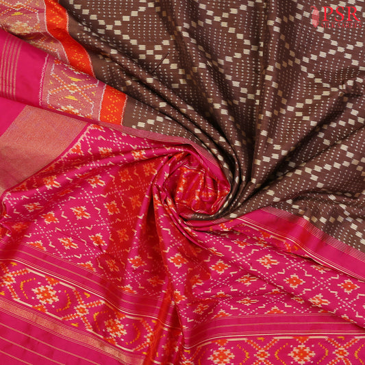 Cedar Brown Pochampally Ikat Silk Saree