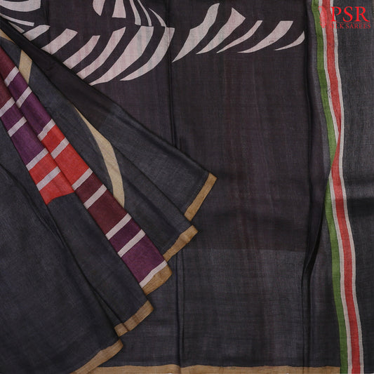 Charcoral Grey & Black Kadhi Tussar Silk Saee