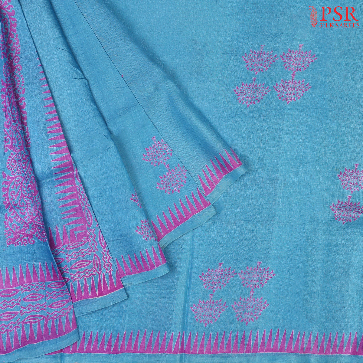 Cerulean Blue Kadhi Tussar Silk Saree