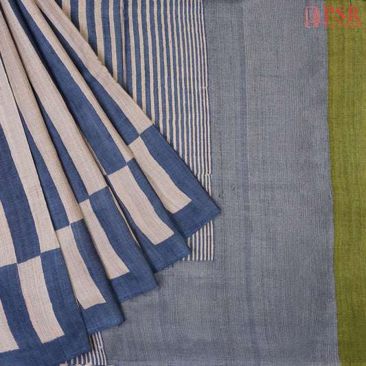 Beige & Blue Kadhi Tussar Silk Saree