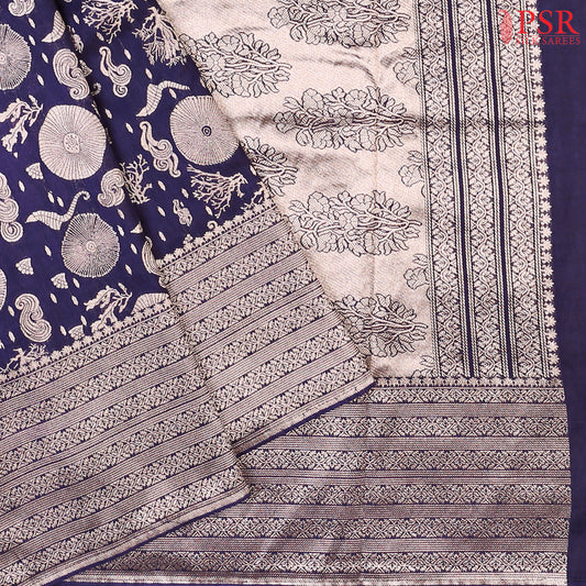 Berry Blue Blended Banaras Silk Saree