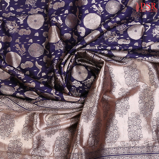 Berry Blue Blended Banaras Silk Saree