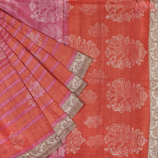 Antique Red Kadhi Tussar Silk Saree