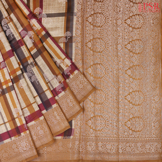 Mustard Brown Chiniya Silk Saree