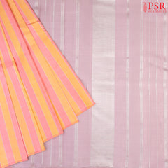 Flamingo Pink & Cantaloupe Orange Kanchipuram Silk Saree