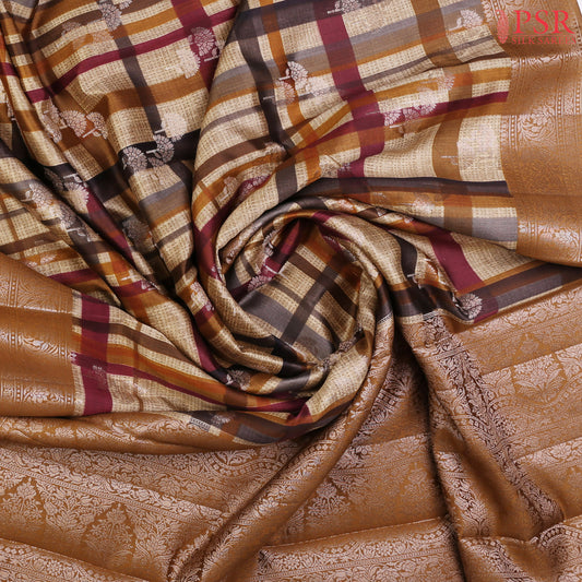 Mustard Brown Chiniya Silk Saree