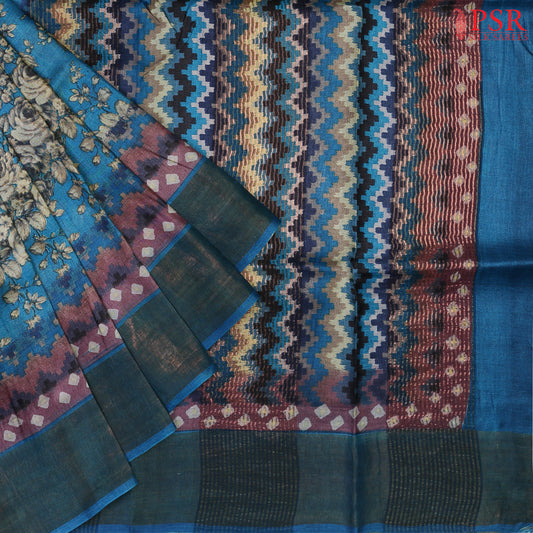 Chintamani Blue Kadhi Tussar Silk Saree