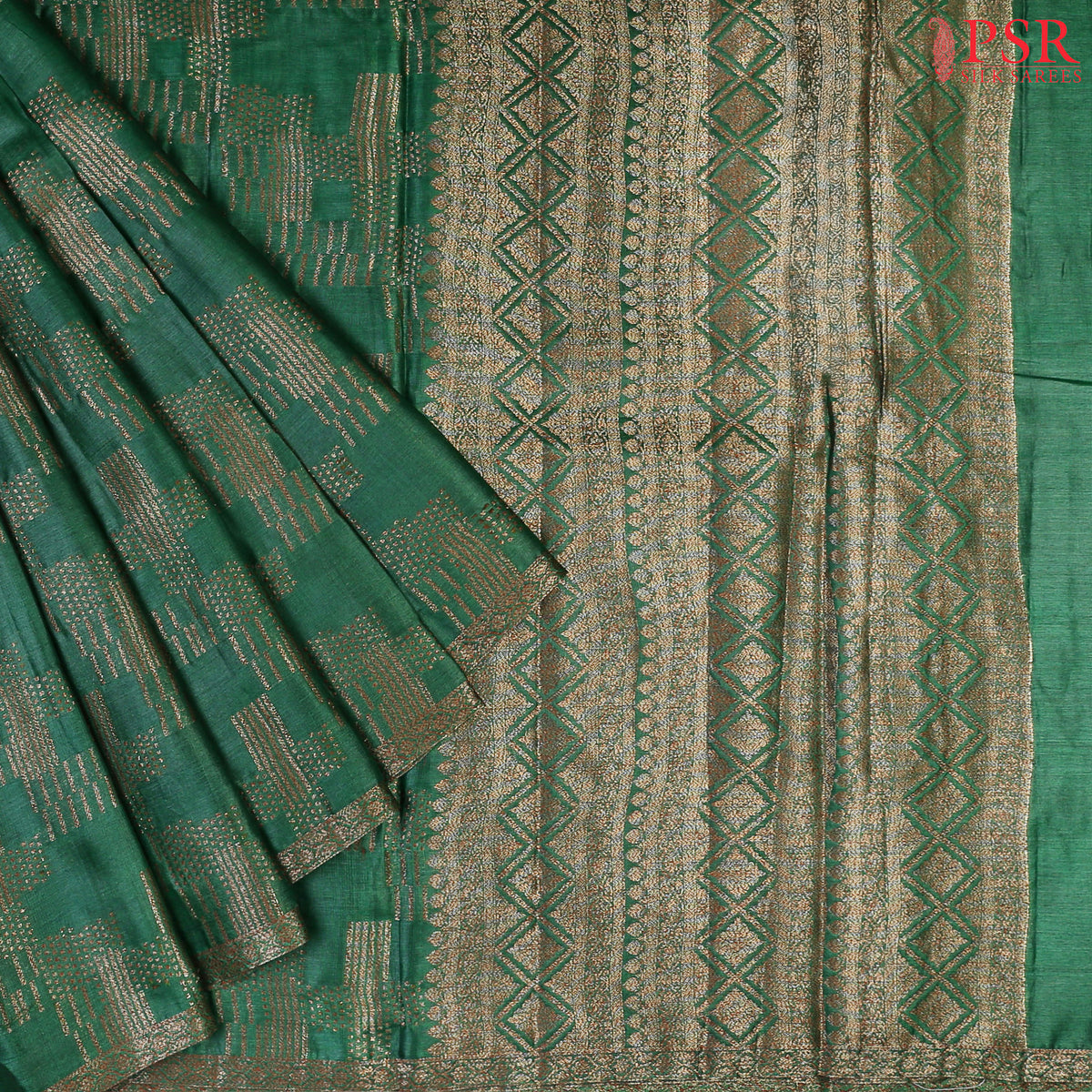 Dark Green Banaras Tussar Silk Saree