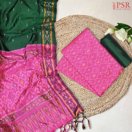 Rani Pink Pochampally Silk Dress Material