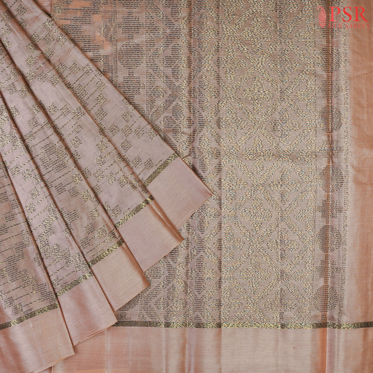 Peach Beige Banaras Tussar Silk Saree