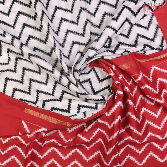 White Pochampally Ikat Silk Saree