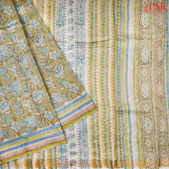 Olive Chanderi Silk Cotton Saree