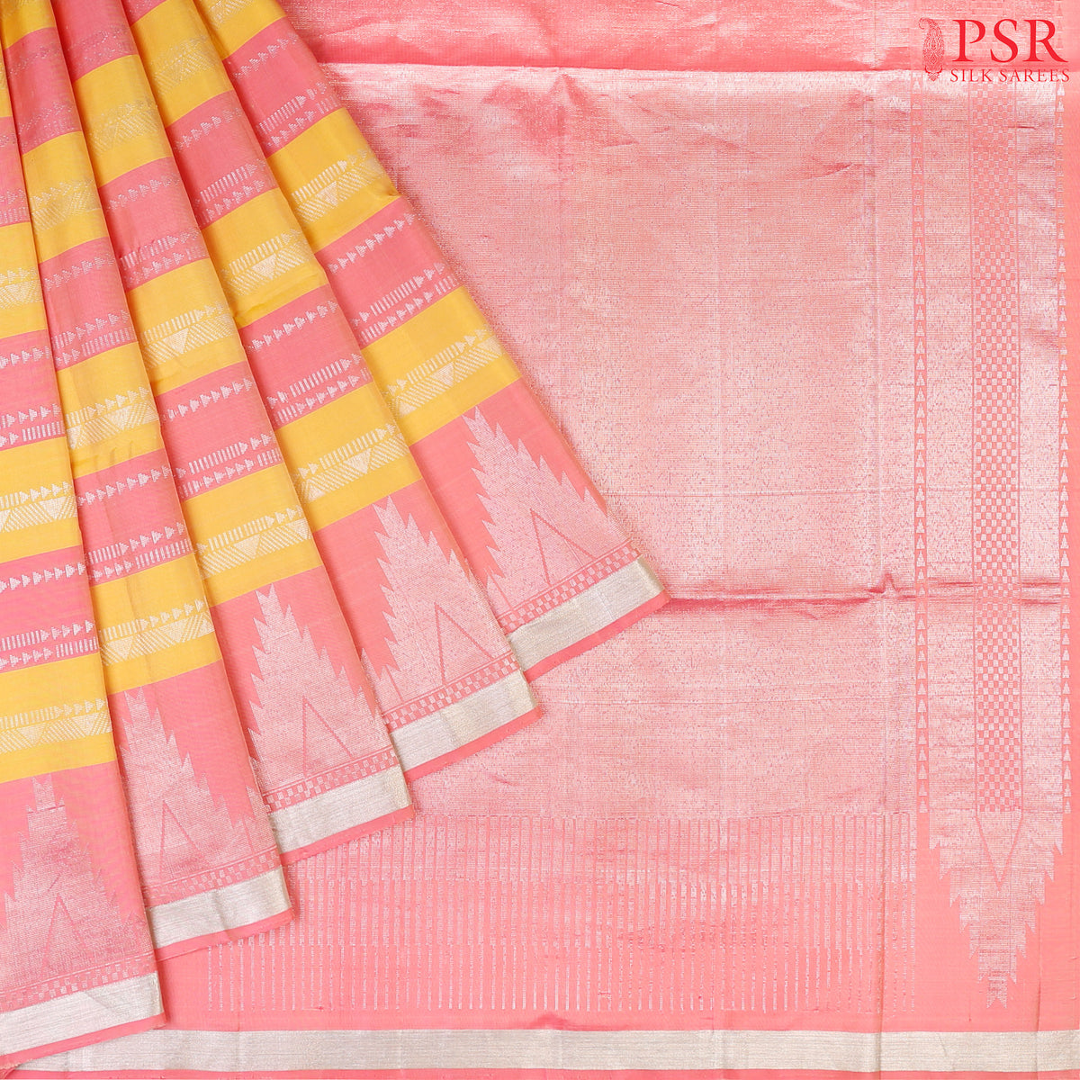 Yellow & Flamingo Pink Soft Silk Saree