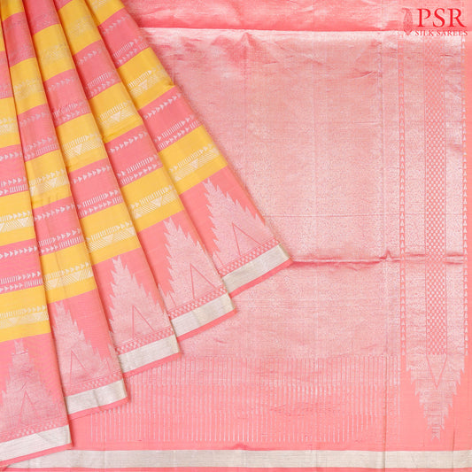 Yellow & Flamingo Pink Soft Silk Saree