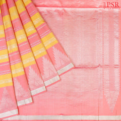 Yellow & Flamingo Pink Soft Silk Saree