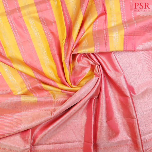 Yellow & Flamingo Pink Soft Silk Saree