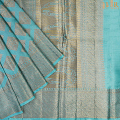 Coral Turquoise Banaras Tussar Silk Saree