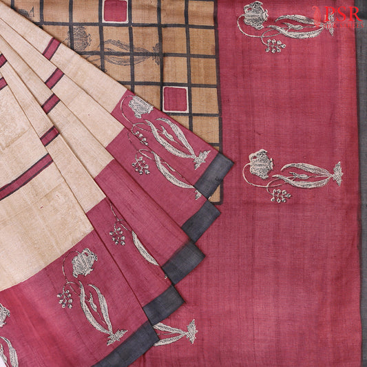 Beige Kadhi Tussar Silk Saree