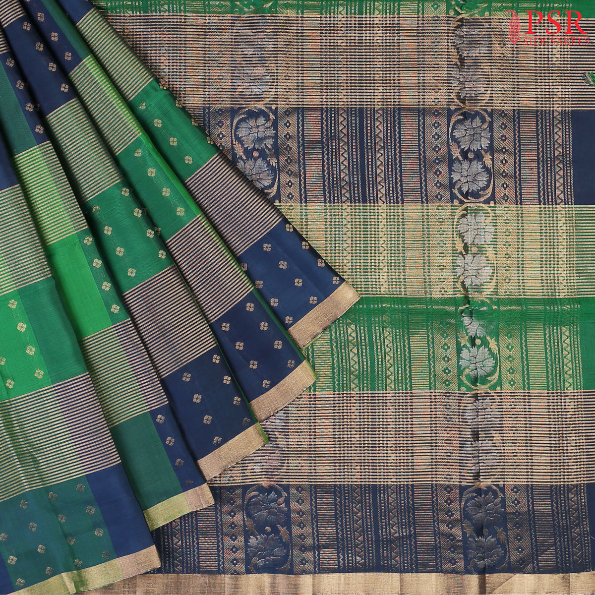 Peacock Blue & Parakeet Green Soft Silk Saree