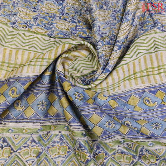 Floral Blue Chanderi Silk Cotton Saree