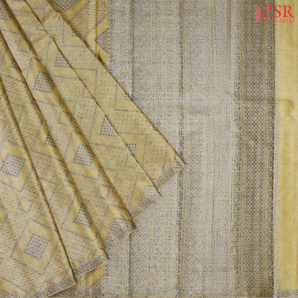 LIght Olive Banaras Tussar Silk Saree