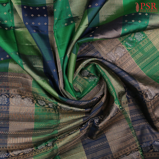 Peacock Blue & Parakeet Green Soft Silk Saree