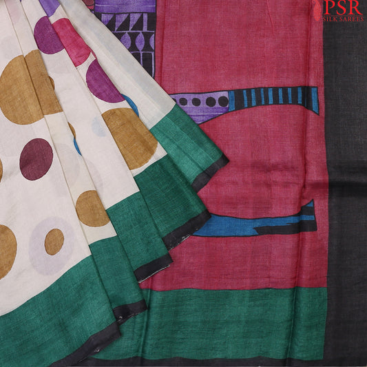 Off-White Kadhi Tussar Silk Saree