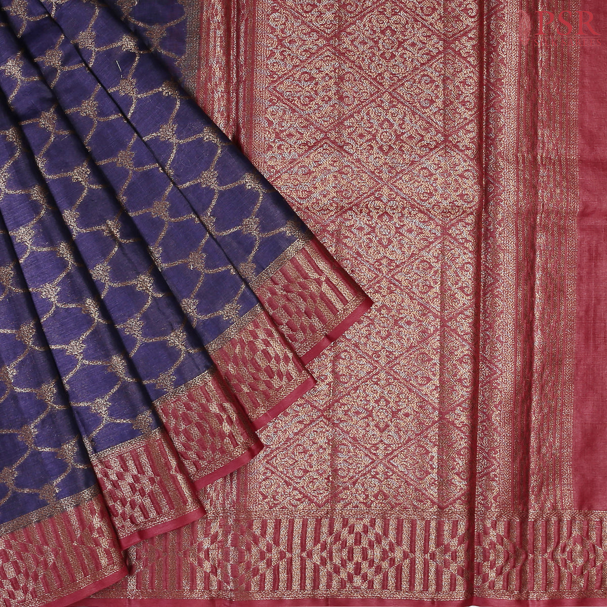 Dark Blue Violet Banaras Tussar Silk Saree