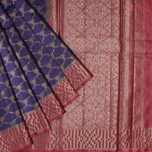 Dark Blue Violet Banaras Tussar Silk Saree