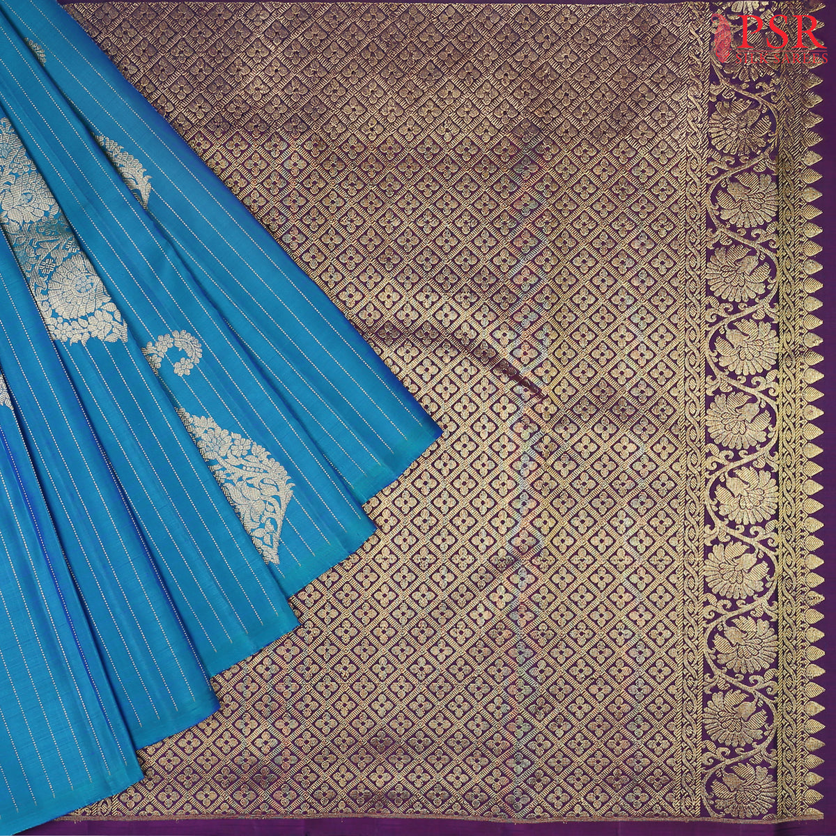 Cerulean Blue Kanchipuram Silk Saree