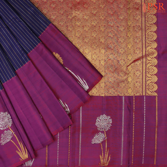 Dark Blue Kanchipuram Silk Saree