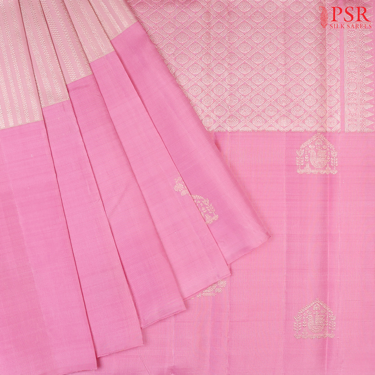 Light Carnation Pink Kanchipuram Silk Saree