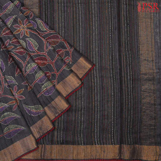 Dark Grey Kadhi Tussar Silk Saree