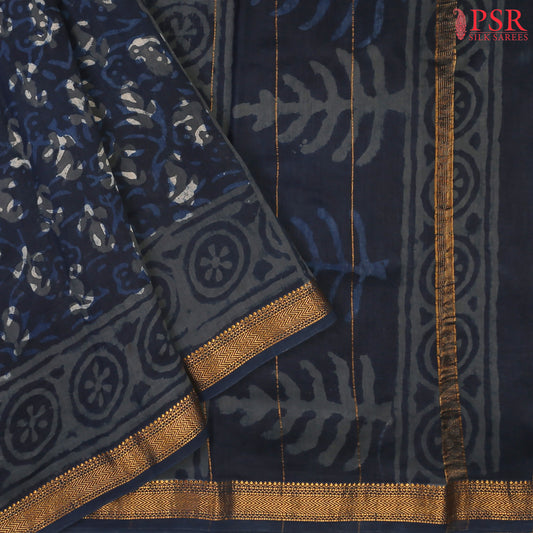 Dark Blue Chanderi Silk Cotton Saree