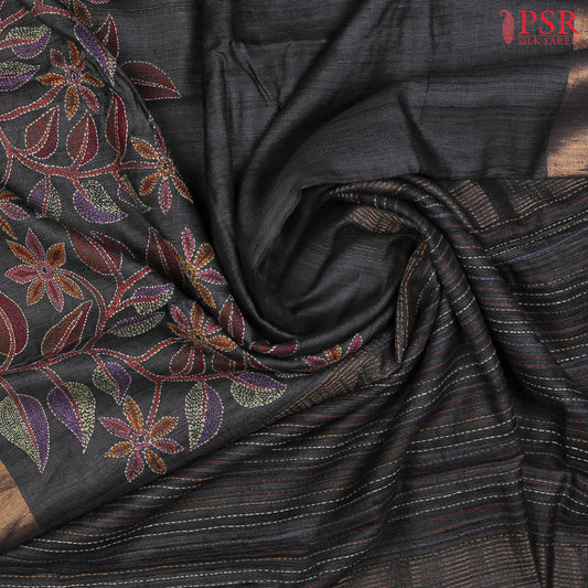 Dark Grey Kadhi Tussar Silk Saree