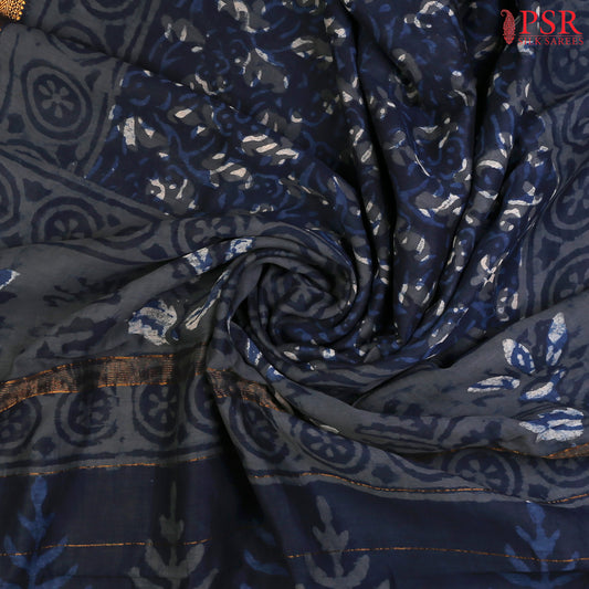 Dark Blue Chanderi Silk Cotton Saree