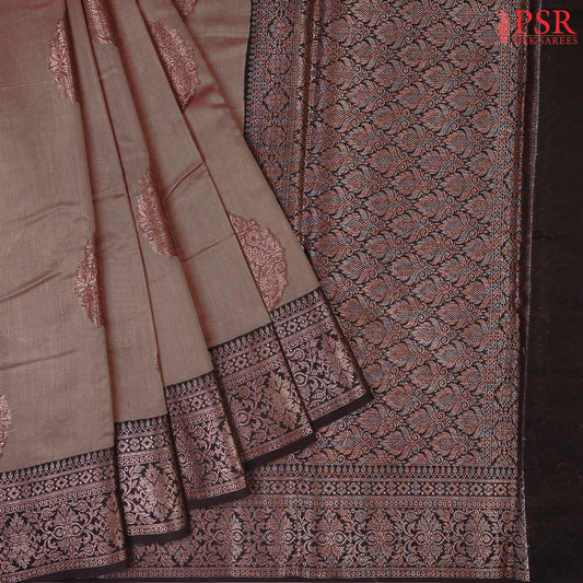 Cobble Brown Chanderi Silk Cotton Saree